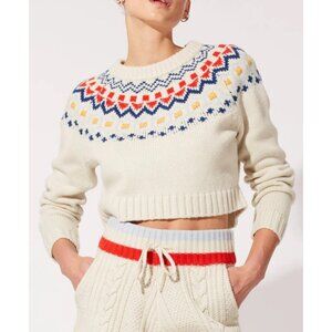 Solid & Striped Carley Fair Isle Cropped Wool Sweater in Ivory Multi
